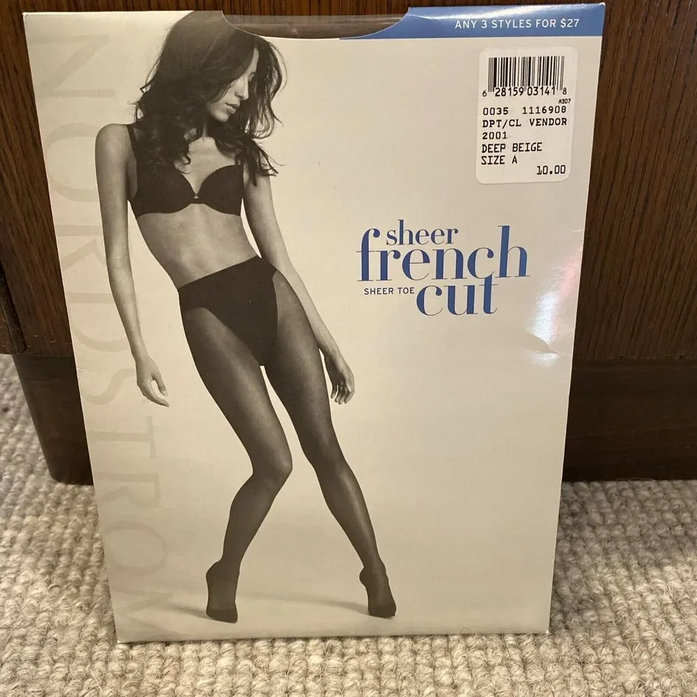 Nordstrom Sheer French Cut‎ sheer toe Deep Beige size A Pantyhose NOS